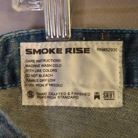 Smoke Rise Jeans Mens 36x32 Blue Distressed Slim Stretch - Picture 2 of 13